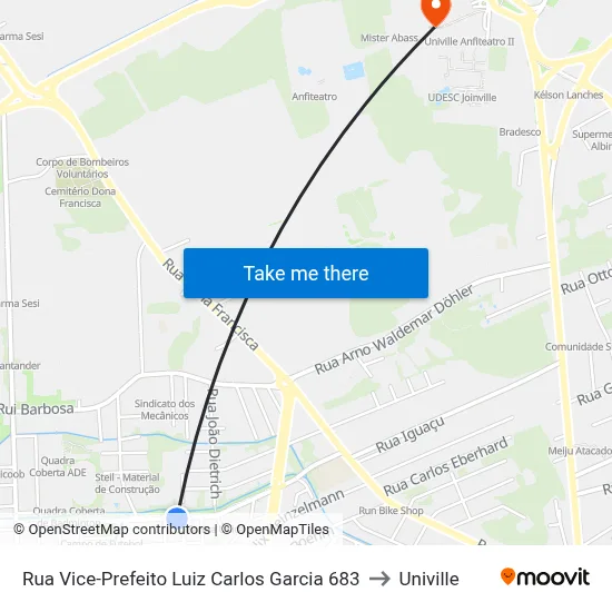 Rua Vice-Prefeito Luiz Carlos Garcia 683 to Univille map