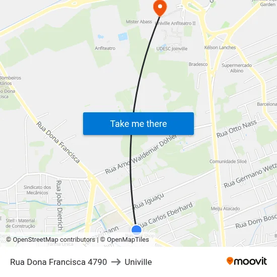 Rua Dona Francisca 4790 to Univille map