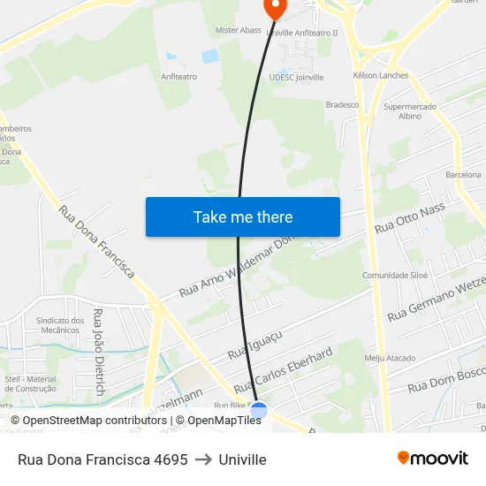 Rua Dona Francisca 4695 to Univille map