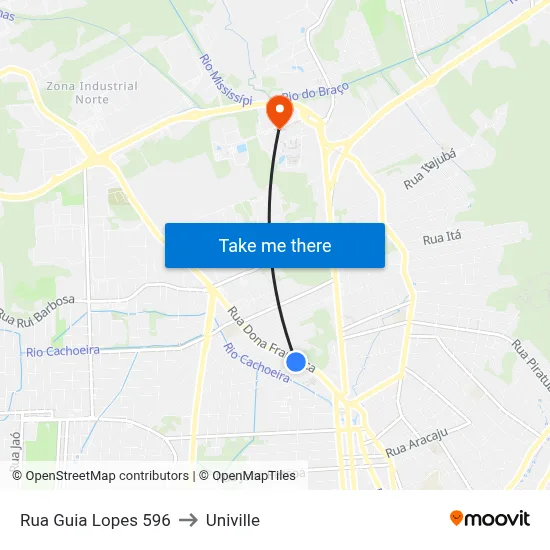 Rua Guia Lopes 596 to Univille map