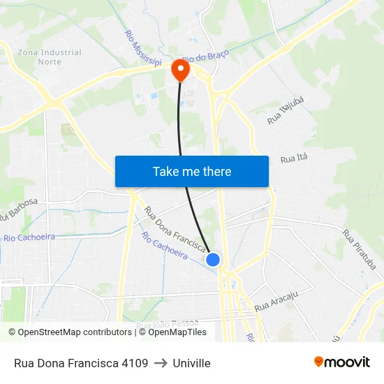 Rua Dona Francisca 4109 to Univille map
