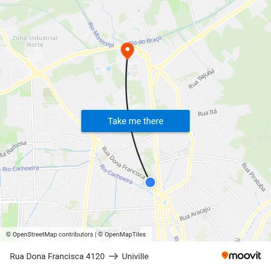 Rua Dona Francisca 4120 to Univille map