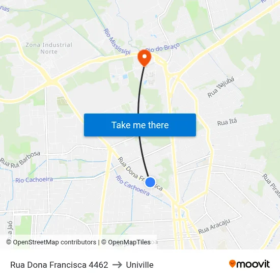 Rua Dona Francisca 4462 to Univille map