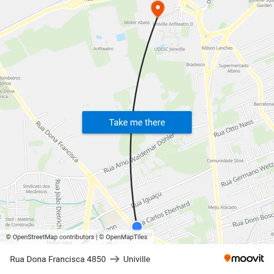 Rua Dona Francisca 4850 to Univille map
