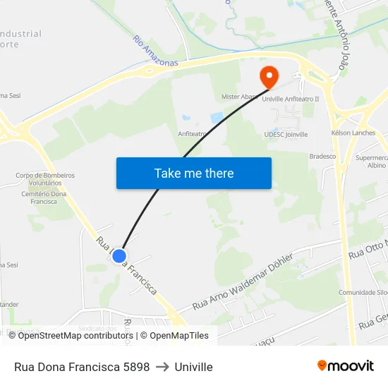 Rua Dona Francisca 5898 to Univille map