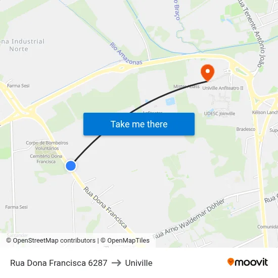 Rua Dona Francisca 6287 to Univille map
