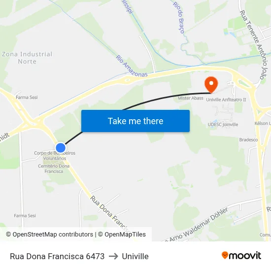 Rua Dona Francisca 6473 to Univille map