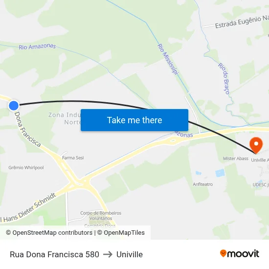 Rua Dona Francisca 580 to Univille map