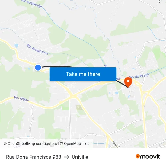 Rua Dona Francisca 988 to Univille map