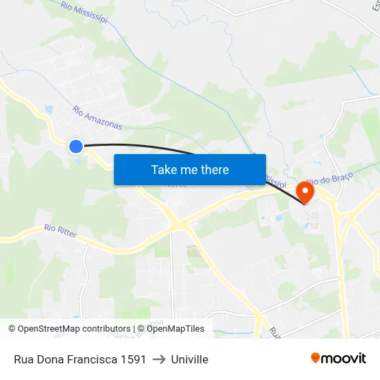 Rua Dona Francisca 1591 to Univille map