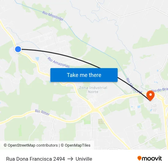 Rua Dona Francisca 2494 to Univille map