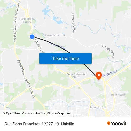Rua Dona Francisca 12227 to Univille map