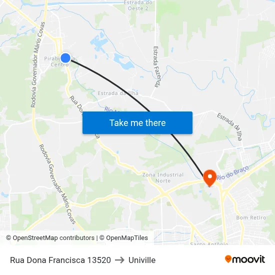 Rua Dona Francisca 13520 to Univille map