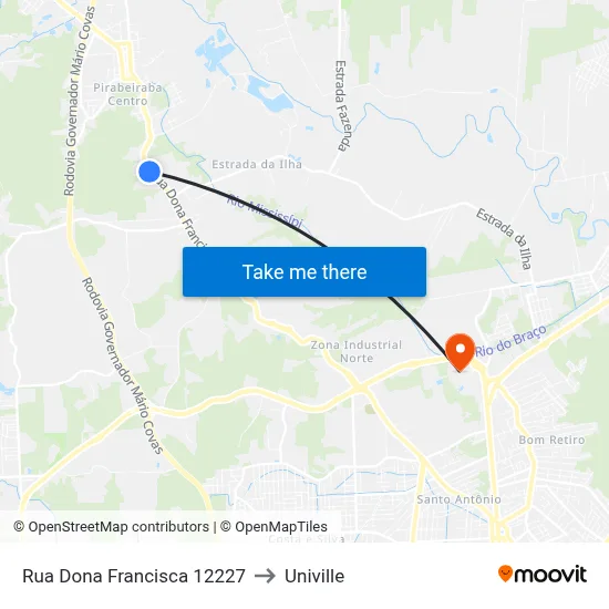 Rua Dona Francisca 12227 to Univille map