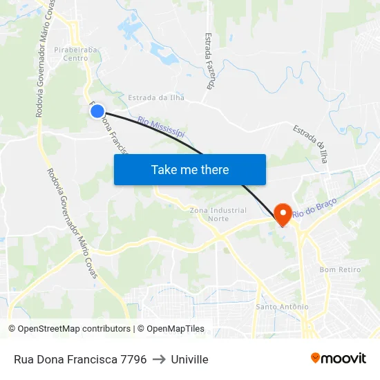 Rua Dona Francisca 7796 to Univille map