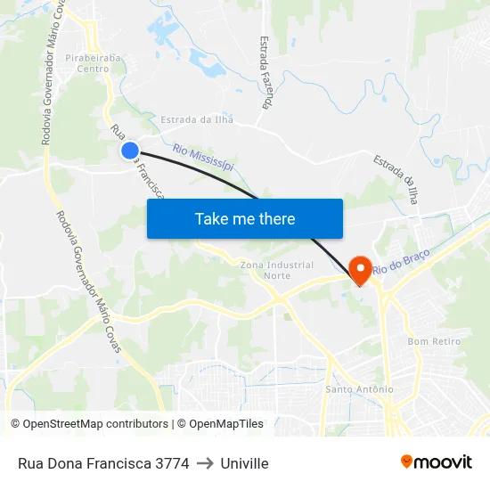 Rua Dona Francisca 3774 to Univille map