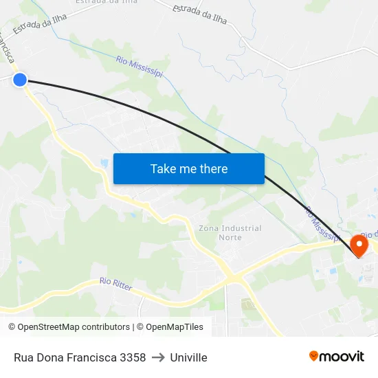 Rua Dona Francisca 3358 to Univille map