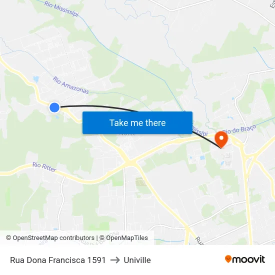 Rua Dona Francisca 1591 to Univille map