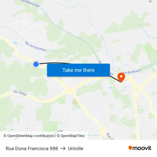 Rua Dona Francisca 988 to Univille map