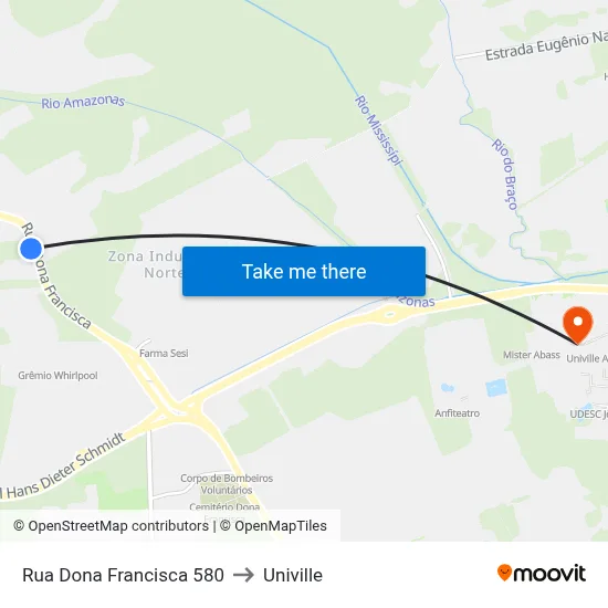 Rua Dona Francisca 580 to Univille map
