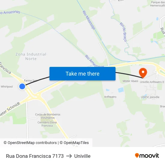 Rua Dona Francisca 7173 to Univille map