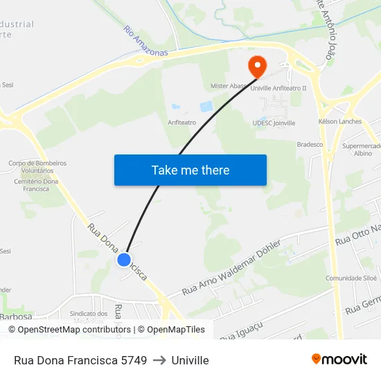 Rua Dona Francisca 5749 to Univille map