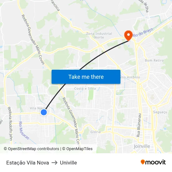 Estação Vila Nova to Univille map