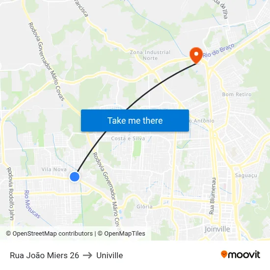 Rua João Miers 26 to Univille map