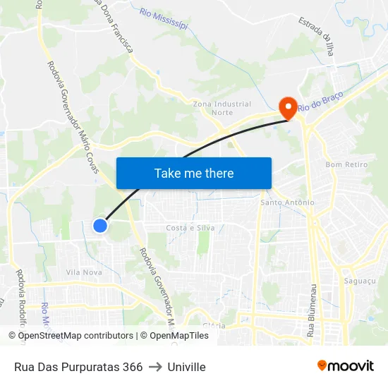 Rua Das Purpuratas 366 to Univille map