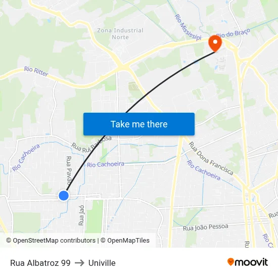 Rua Albatroz 99 to Univille map