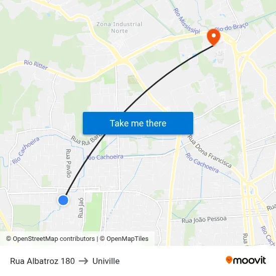 Rua Albatroz 180 to Univille map