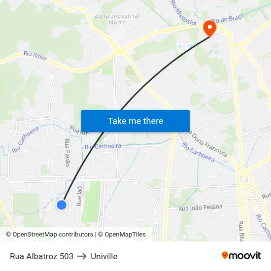 Rua Albatroz 503 to Univille map