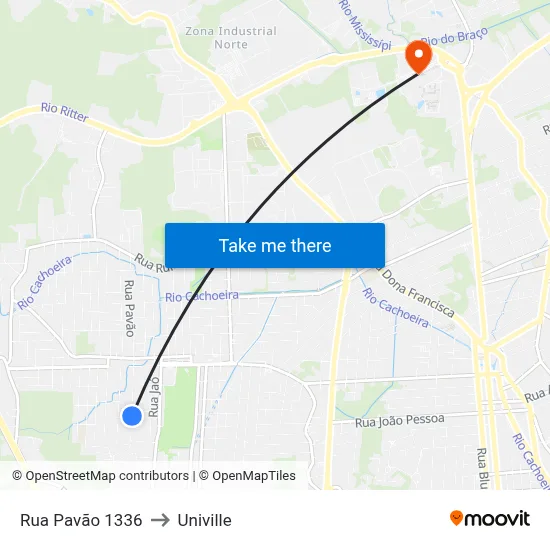 Rua Pavão 1336 to Univille map