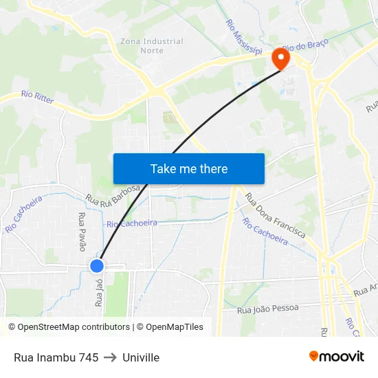 Rua Inambu 745 to Univille map