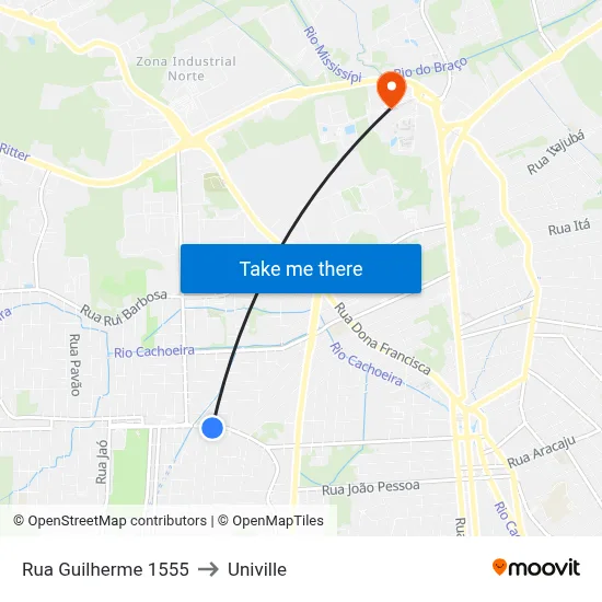 Rua Guilherme 1555 to Univille map