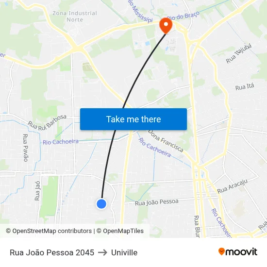 Rua João Pessoa 2045 to Univille map