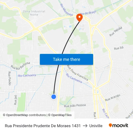 Rua Presidente Prudente De Moraes 1431 to Univille map