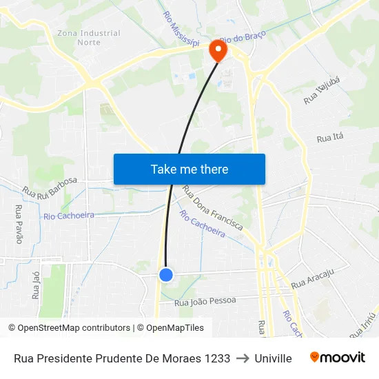 Rua Presidente Prudente De Moraes 1233 to Univille map