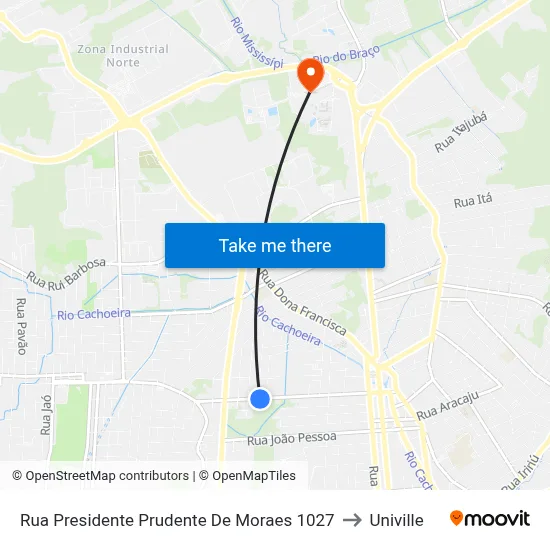Rua Presidente Prudente De Moraes 1027 to Univille map