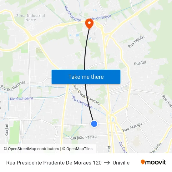 Rua Presidente Prudente De Moraes 120 to Univille map