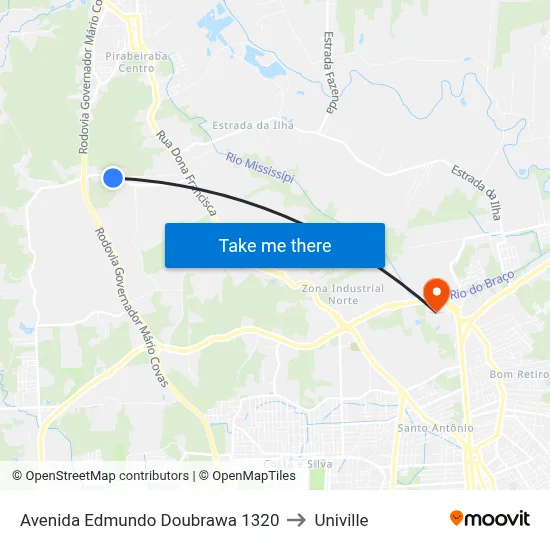 Avenida Edmundo Doubrawa 1320 to Univille map