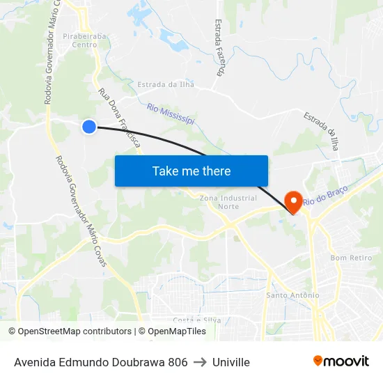 Avenida Edmundo Doubrawa 806 to Univille map