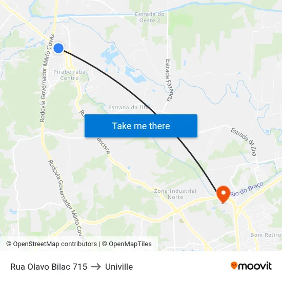 Rua Olavo Bilac 715 to Univille map