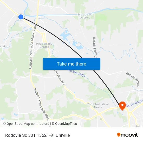 Rodovia Sc 301 1352 to Univille map