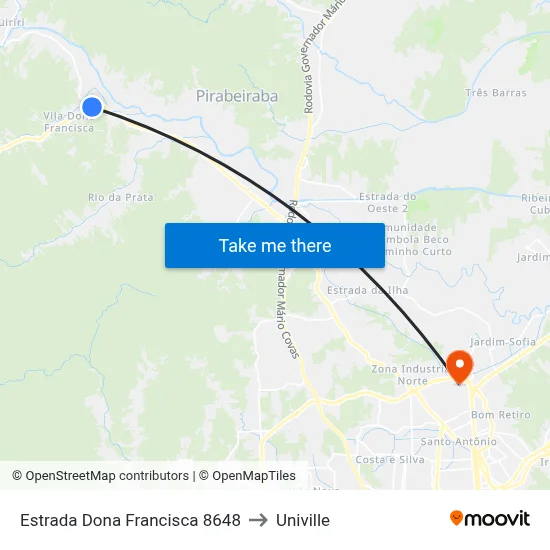 Estrada Dona Francisca 8648 to Univille map