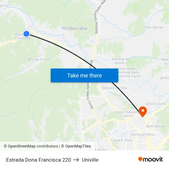 Estrada Dona Francisca 220 to Univille map