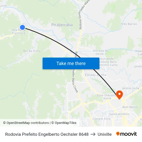 Rodovia Prefeito Engelberto Oechsler 8648 to Univille map