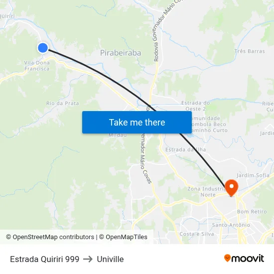 Estrada Quiriri 999 to Univille map