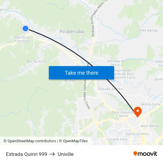 Estrada Quiriri 999 to Univille map