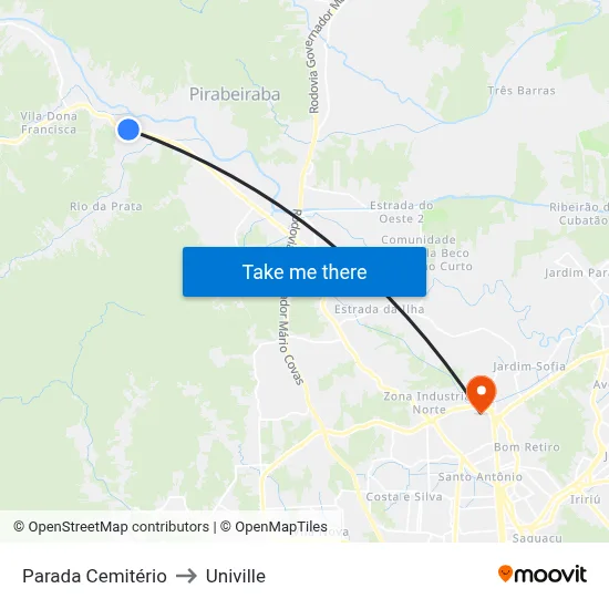 Parada Cemitério to Univille map